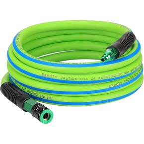 Hybrid Lead-in Air Hose 3/8 In. x 10 ft, Lightweight, Flexible, Durable Air Compressor Hose with Aluminum Universal Quick Coupler and Industrial Plug, Green Blue