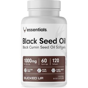 Bucked Up Black Seed Oil 1000mg Per Serving (Black Cumin Seed Oil) Essentials (60 Servings, 120 Softgels)