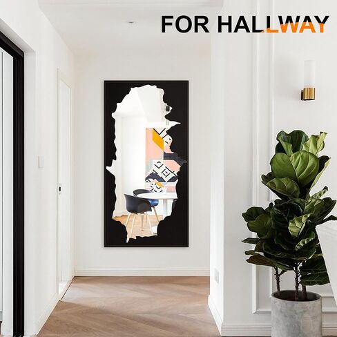 Full-Length Mirror Free Standing Leaning Mirror with Artistic Black Abstract Overlay Deco, 55"x28" Shatterproof Wall-Mounted Mirror, Perfect for Living Room, Bedroom, Cloakroom, and Bathroom Decor in Kuwait