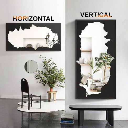 Full-Length Mirror Free Standing Leaning Mirror with Artistic Black Abstract Overlay Deco, 55"x28" Shatterproof Wall-Mounted Mirror, Perfect for Living Room, Bedroom, Cloakroom, and Bathroom Decor in Kuwait