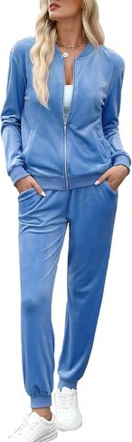 Marvmys Women's Velour Tracksuit Full Zip Up Sweatsuits Set 2 Piece Outfits Jogger Set in Kuwait