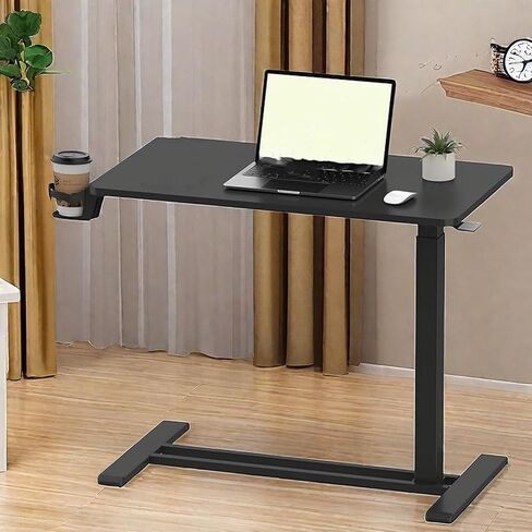 Overbed Table,Movable Standing Desk with Swivel Hidden Wheels & 32" L x 18" Tabletop,Laptop Desk with Cup Holder Adjustable Height Rolling Computer Cart for Home and Hospital Use,Black in Saudi Arabia