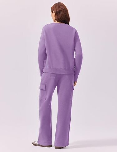 PINSPARK 2 Piece Sets for Women 2024 Fleece Sweatsuits Oversized Sweatshirts Wide Leg Cargo Sweatpants with Pockets Thumbhole in Kuwait
