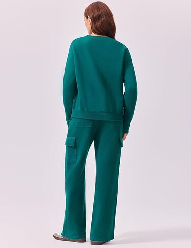 PINSPARK 2 Piece Sets for Women 2024 Fleece Sweatsuits Oversized Sweatshirts Wide Leg Cargo Sweatpants with Pockets Thumbhole in Kuwait