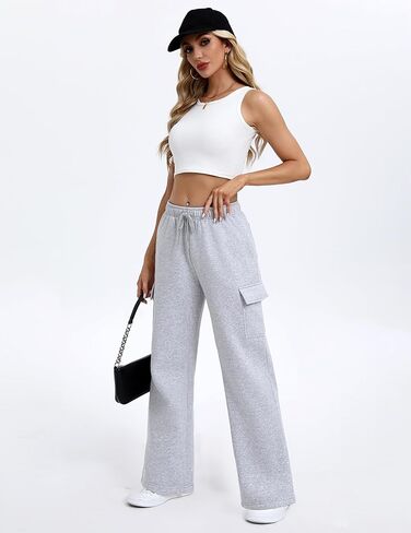 PINSPARK 2 Piece Sets for Women 2024 Fleece Sweatsuits Oversized Sweatshirts Wide Leg Cargo Sweatpants with Pockets Thumbhole in Kuwait