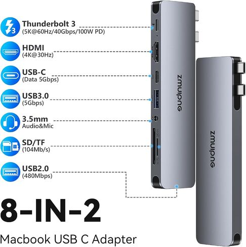 محطة إرساء USB C محطة إرساء كمبيوتر محمول شاشة مزدوجة لمحطة إرساء سطح Dell HP Lenovo محطة إرساء سطحية مزدوجة شاشات HDMI USB C Dongle مع 2 HDMI، VGA، منفذ USB A/C 10G، 100W PD، محور USB C لأجهزة الكمبيوتر المحمول in Kuwait