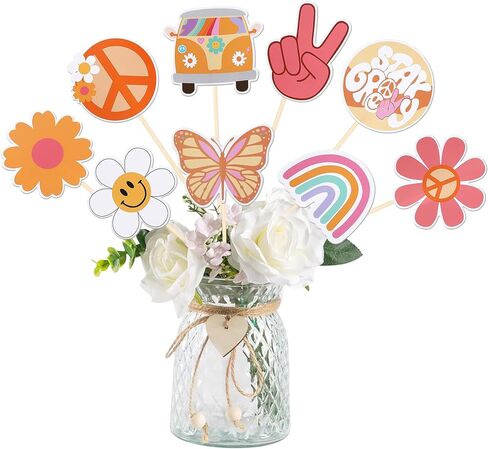 9 PCS Hippie Party Honeycomb Table Centerpiece Peace Sign Hand Butterfly Dasiy Flower Bus 60s Retro Boho Two Groovy Table Toppers Centerpieces Decorations for Hippie Carnival Birthday Party Supplies in Kuwait