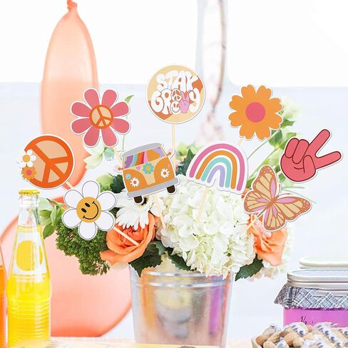9 PCS Hippie Party Honeycomb Table Centerpiece Peace Sign Hand Butterfly Dasiy Flower Bus 60s Retro Boho Two Groovy Table Toppers Centerpieces Decorations for Hippie Carnival Birthday Party Supplies in Kuwait