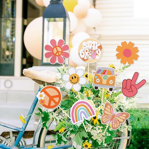 9 PCS Hippie Party Honeycomb Table Centerpiece Peace Sign Hand Butterfly Dasiy Flower Bus 60s Retro Boho Two Groovy Table Toppers Centerpieces Decorations for Hippie Carnival Birthday Party Supplies in Kuwait