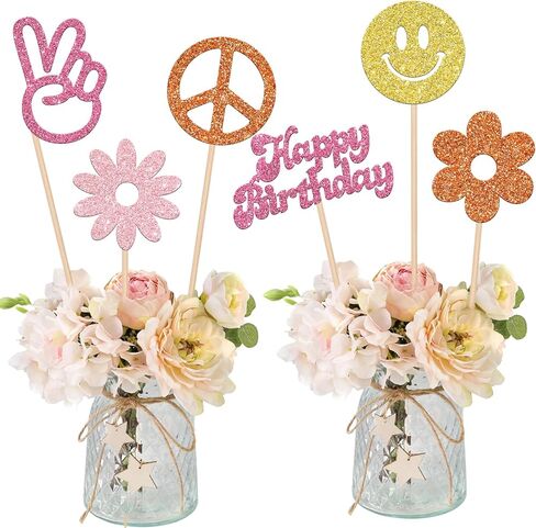 9 PCS Hippie Party Honeycomb Table Centerpiece Peace Sign Hand Butterfly Dasiy Flower Bus 60s Retro Boho Two Groovy Table Toppers Centerpieces Decorations for Hippie Carnival Birthday Party Supplies in Kuwait