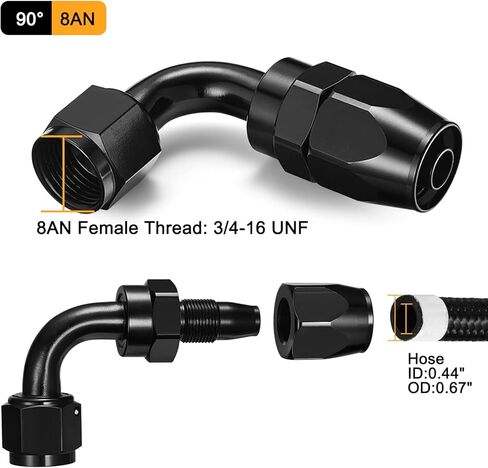 10AN 90 Degree Swivel Hose End Fitting Aluminum Seal AN Hose End Fitting for Braided Fuel Line in Kuwait