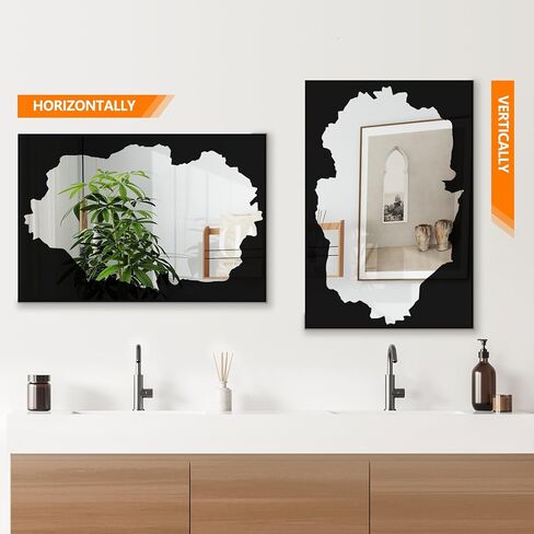 Full-Length Mirror Free Standing Leaning Mirror with Artistic Black Abstract Overlay Deco, 55"x28" Shatterproof Wall-Mounted Mirror, Perfect for Living Room, Bedroom, Cloakroom, and Bathroom Decor in Saudi Arabia