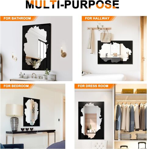 Full-Length Mirror Free Standing Leaning Mirror with Artistic Black Abstract Overlay Deco, 55"x28" Shatterproof Wall-Mounted Mirror, Perfect for Living Room, Bedroom, Cloakroom, and Bathroom Decor in Saudi Arabia