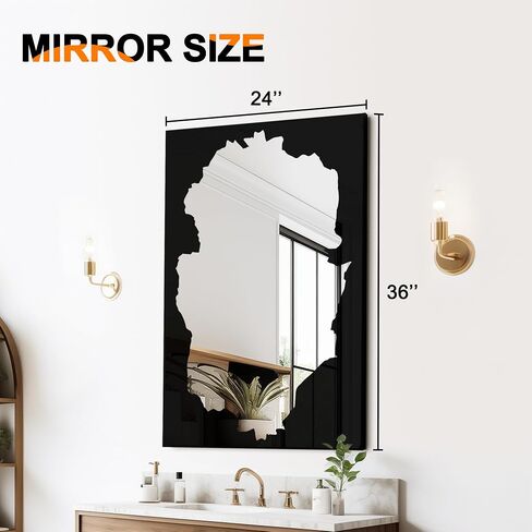 Full-Length Mirror Free Standing Leaning Mirror with Artistic Black Abstract Overlay Deco, 55"x28" Shatterproof Wall-Mounted Mirror, Perfect for Living Room, Bedroom, Cloakroom, and Bathroom Decor in Saudi Arabia