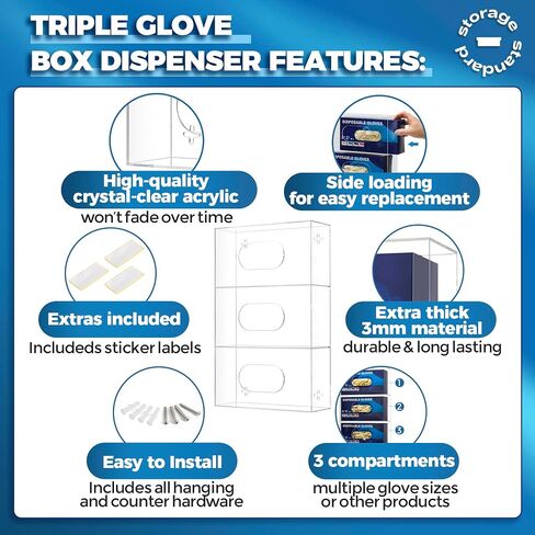 Double Glove Box Holder Wall Mount Glove Dispenser - Disposable Glove Holder Wall Mount Glove Station for Medical Gloves, Multipurpose Kitchen Gloves Holder - Includes Hanging Hardware in Kuwait