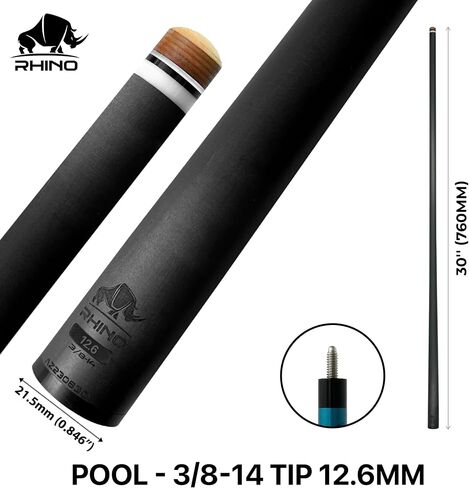 RHINO - 30" / 3/8-14 Carbon Pool Cue Single Shaft, Tip, 12.4mm. Low Deflection Technology, Ultra-Smooth, pro Taper, Easy to Play in Saudi Arabia