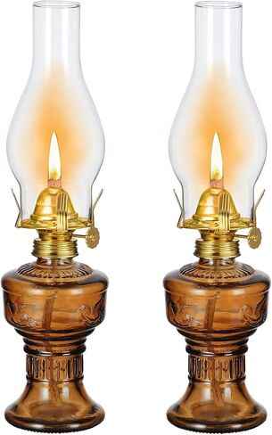 2 Pcs Rustic Oil Lamp Classic Kerosene Lamp Lantern Vintage Glass Clear Hurricane Lamp Oil Lantern Decorative Chamber Oil Lamps with Adjustable Fire Wick for Home Indoor Use, 12.6 Inch in Saudi Arabia