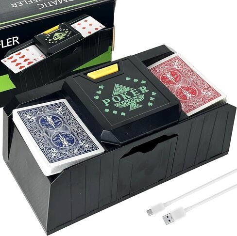 مشغل بطاقات تلقائي بلمسة واحدة، مشغل USB-C/يعمل بالبطارية لـ UNO، Phase10، Texas Hold'em، البوكر، ألعاب البطاقات المنزلية، Blackjack، Party Club in Saudi Arabia