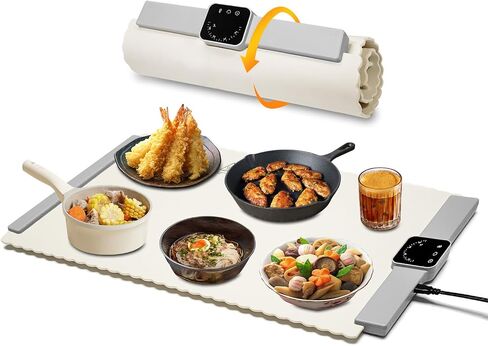 Food Warmer Mat, Electric Portable Silicone Warming Plate, Roll Up Heating Tray for Food, 5 Heat Levels, 24x15.7, (White) in Saudi Arabia