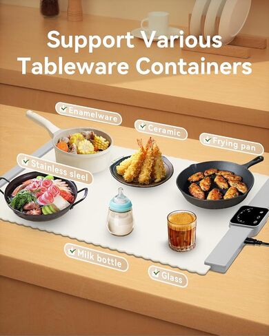 Food Warmer Mat, Electric Portable Silicone Warming Plate, Roll Up Heating Tray for Food, 5 Heat Levels, 24x15.7, (White) in Saudi Arabia