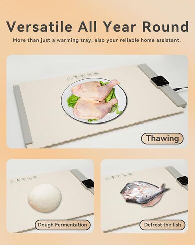 Food Warmer Mat, Electric Portable Silicone Warming Plate, Roll Up Heating Tray for Food, 5 Heat Levels, 24x15.7, (White) in Saudi Arabia