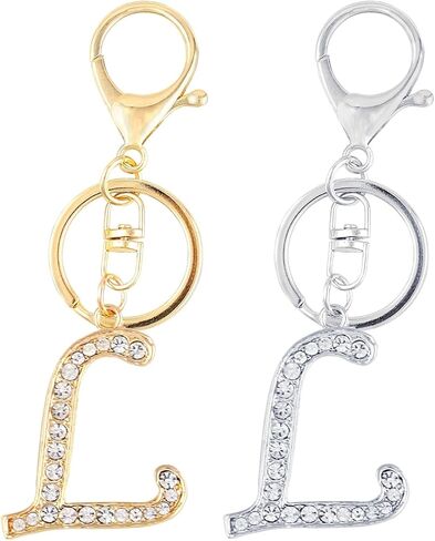 VIQWYIC 2 Pack Initial Letter Keychain for Women Girls, Bling Rhinestones A-Z Alphabet Keyring Handbags Charms (Gold&Silver) in Kuwait