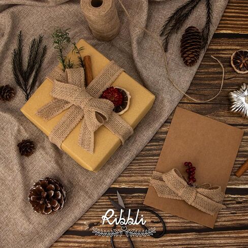 شريط خيش Ribbli مقاس 3 بوصة × 10 ياردة، شريط من الجوت الطبيعي للحرف اليدوية، تغليف الهدايا، إكليل الزهور، تزيين الشجرة، ديكور خارجي (غير سلكي) in Kuwait