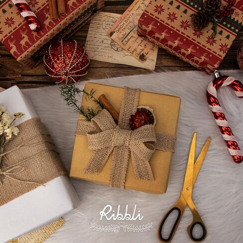 شريط خيش Ribbli مقاس 3 بوصة × 10 ياردة، شريط من الجوت الطبيعي للحرف اليدوية، تغليف الهدايا، إكليل الزهور، تزيين الشجرة، ديكور خارجي (غير سلكي) in Kuwait
