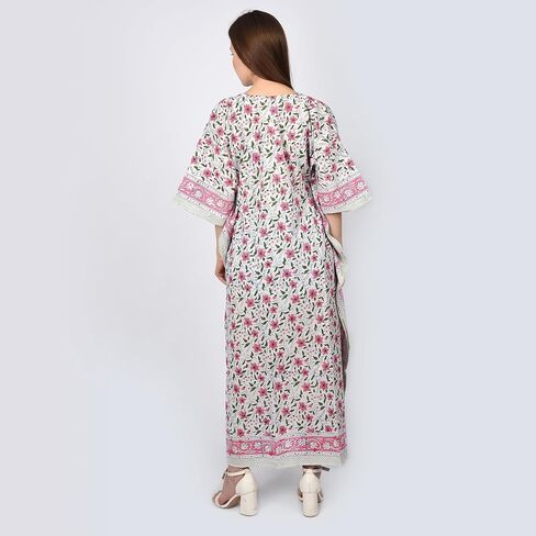 Fabric Venue Girls Hand Block Print Cotton Summer Wear Dress Caftan Dress Beach Wear Green Paisley Print Kaftan in Saudi Arabia