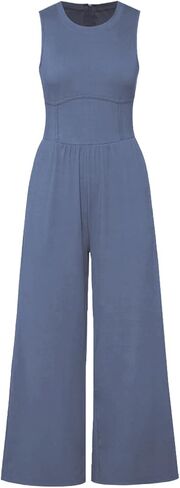 Womens Summer Jumpsuits Wide Leg Pants Dressy Casual Rompers One Piece Sleeveless Crew Neck Outfits in Saudi Arabia