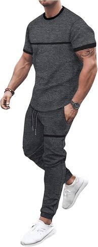 بدلة رياضية رجالية من SOLY HUX مكونة من قطعتين من ملابس الركض الكاجوال بأكمام قصيرة ومجموعة سراويل الركض in Kuwait