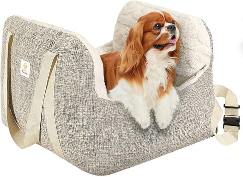 Pawaboo Dog Car Seat for Small Dogs -Extra Soft & Thick- Waterproof Dog Booster Seat for Car, Portable Puppy Bed Car Seat with Fixed Buckles and Safety Leash, Dog Travel Carrier Bed Up to 25lbs in Saudi Arabia