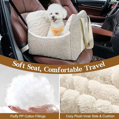 Pawaboo Dog Car Seat for Small Dogs -Extra Soft & Thick- Waterproof Dog Booster Seat for Car, Portable Puppy Bed Car Seat with Fixed Buckles and Safety Leash, Dog Travel Carrier Bed Up to 25lbs in Saudi Arabia