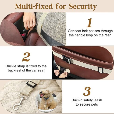 Pawaboo Dog Car Seat for Small Dogs -Extra Soft & Thick- Waterproof Dog Booster Seat for Car, Portable Puppy Bed Car Seat with Fixed Buckles and Safety Leash, Dog Travel Carrier Bed Up to 25lbs in Saudi Arabia