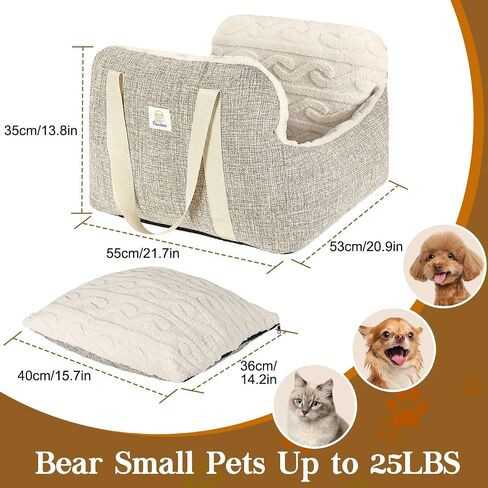 Pawaboo Dog Car Seat for Small Dogs -Extra Soft & Thick- Waterproof Dog Booster Seat for Car, Portable Puppy Bed Car Seat with Fixed Buckles and Safety Leash, Dog Travel Carrier Bed Up to 25lbs in Saudi Arabia