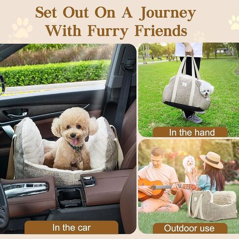 Pawaboo Dog Car Seat for Small Dogs -Extra Soft & Thick- Waterproof Dog Booster Seat for Car, Portable Puppy Bed Car Seat with Fixed Buckles and Safety Leash, Dog Travel Carrier Bed Up to 25lbs in Saudi Arabia