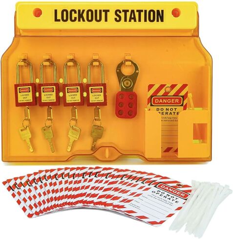 محطة قفل Tagout مع 4 أقفال أمان، 1 مشابك، 30 بطاقة قفل، 30 ربطة عنق من النايلون، محطة لوتو لـ 4 أقفال أمان. in Kuwait