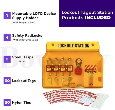 محطة قفل Tagout مع 4 أقفال أمان، 1 مشابك، 30 بطاقة قفل، 30 ربطة عنق من النايلون، محطة لوتو لـ 4 أقفال أمان. in Kuwait