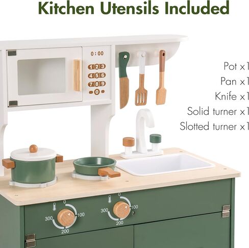 ROBUD Kids Kitchen Playset, Mocha Montessori Wooden Play Kitchen with Ice Dispenser, Pretend Toddlers Kitchen Toy with Accessories, Baby Gift for Ages 3 4 5 6 7 8 in Saudi Arabia