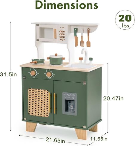 ROBUD Kids Kitchen Playset, Mocha Montessori Wooden Play Kitchen with Ice Dispenser, Pretend Toddlers Kitchen Toy with Accessories, Baby Gift for Ages 3 4 5 6 7 8 in Saudi Arabia