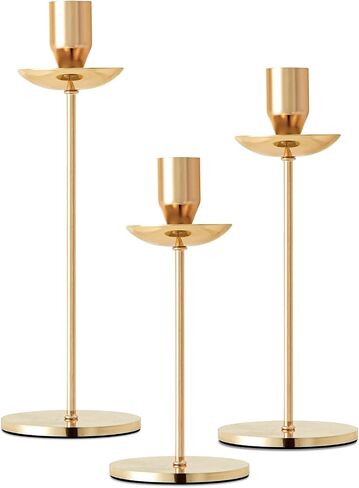 French Gold Candlestick Holders with Drip Protectors, 3PCS Iron Taper Candle Holder for Home Fall Christmas Dining Table Decor, Wedding Party Pillar Candle Stand, Fit 0.8" Thick LED Candle in Saudi Arabia