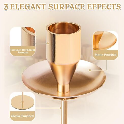 French Gold Candlestick Holders with Drip Protectors, 3PCS Iron Taper Candle Holder for Home Fall Christmas Dining Table Decor, Wedding Party Pillar Candle Stand, Fit 0.8" Thick LED Candle in Saudi Arabia
