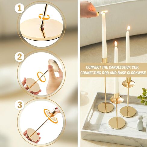 French Gold Candlestick Holders with Drip Protectors, 3PCS Iron Taper Candle Holder for Home Fall Christmas Dining Table Decor, Wedding Party Pillar Candle Stand, Fit 0.8" Thick LED Candle in Saudi Arabia
