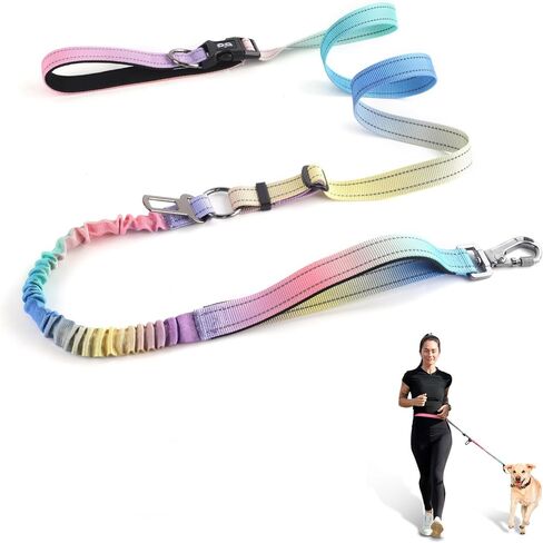 Hands Free Dog Leash, Adjustable Heavy Duty Waist Belt for Small Medium Large Dogs Walking Running with Reflective(Red) in Kuwait