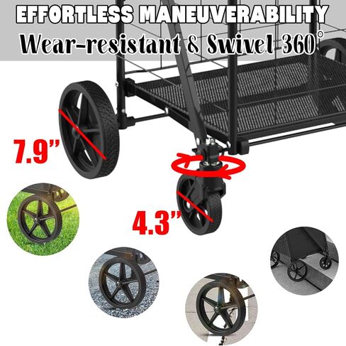 Folding Shopping Cart with Waterproof Bag, Grocery Cart with Encrypted Mesh Bottom, 23 Gal Double Basket & 360° Swivel Wheels, 260 Lbs Heavy Duty Shopping Carts for Groceries, Laundry in Saudi Arabia
