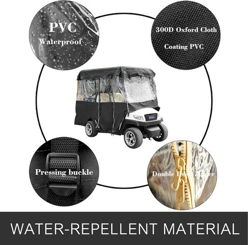 حاوية عربة الجولف Happybuy، غطاء عربة الجولف 4 أشخاص، ممر فاخر بأربعة جوانب، حاوية قيادة مقاومة للماء 300D مع نوافذ شفافة، مناسبة لـ EZGO، نادي السيارات، عربة ياماها in Kuwait