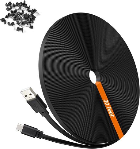 weishan 30ft USB C Power Extension Cable Compatible with Ring Pan-Tilt Indoor Cam 2024 Release Security Camera - 9m Type-C Long Flat Charging Cord, White in Saudi Arabia