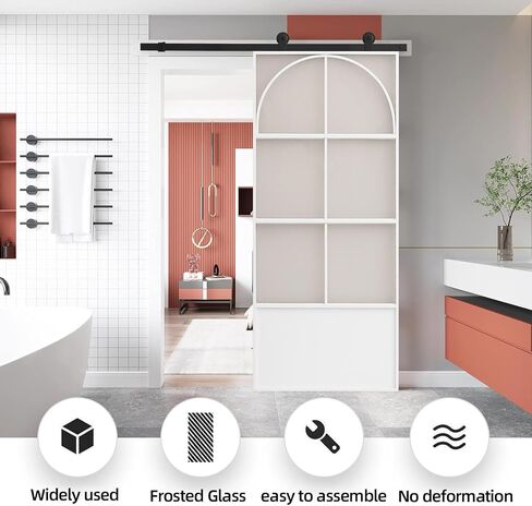 42x84 in Tempered Frosted Glass Barn Door with Barn Door Hardware Kit aluminum alloy Sliding Door 3-Panel Tempered Frosted Glass, Pre-Drilled Holes Assemble Required Easy Installation in Saudi Arabia