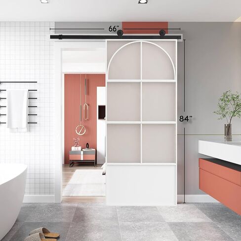 42x84 in Tempered Frosted Glass Barn Door with Barn Door Hardware Kit aluminum alloy Sliding Door 3-Panel Tempered Frosted Glass, Pre-Drilled Holes Assemble Required Easy Installation in Saudi Arabia