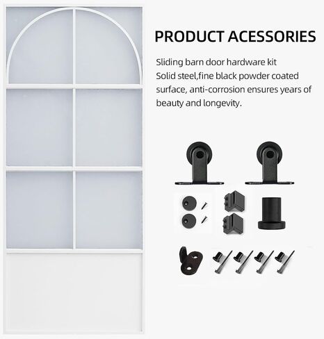 42x84 in Tempered Frosted Glass Barn Door with Barn Door Hardware Kit aluminum alloy Sliding Door 3-Panel Tempered Frosted Glass, Pre-Drilled Holes Assemble Required Easy Installation in Saudi Arabia